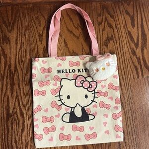 Hello Kitty Pink Tote canvas Bag zipper closure / small hello kitty stuffy NWOT
